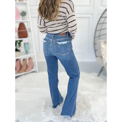 🎁Today 49% OFF🎁High Rise Non Distressed Vintage Frayed Hem Bootcut Jeans